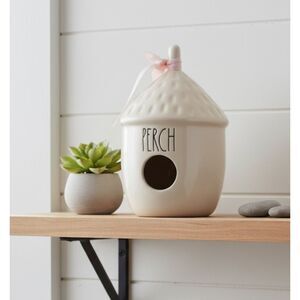 Rae Dunn Perch Birdhouse Pink Ribbon Ceramic Farmhouse Collectible Decor